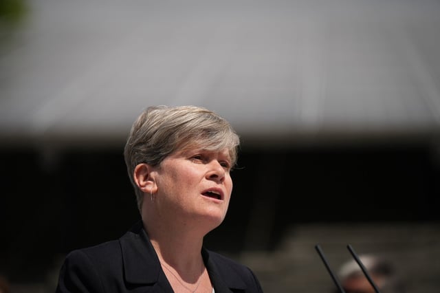 B.C. MLA Josie Osborne speaks at the Tsleil-Waututh Nation, in North Vancouver, B.C., on Thursday, June 15, 2023. THE CANADIAN PRESS/Darryl Dyck