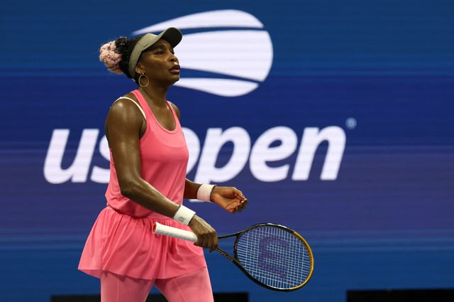 Tennis - U.S. Open - Flushing Meadows, New York, United States - August 29, 2023 Venus Williams of the U.S. reacts after losing her first round match against Belgium's Greet Minnen REUTERS/Shannon Stapleton/File Photo