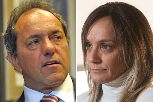 El secretario de Turismo, Ambiente y Deportes, Daniel Scioli, y la extitular de AySA, Malena Galmarini