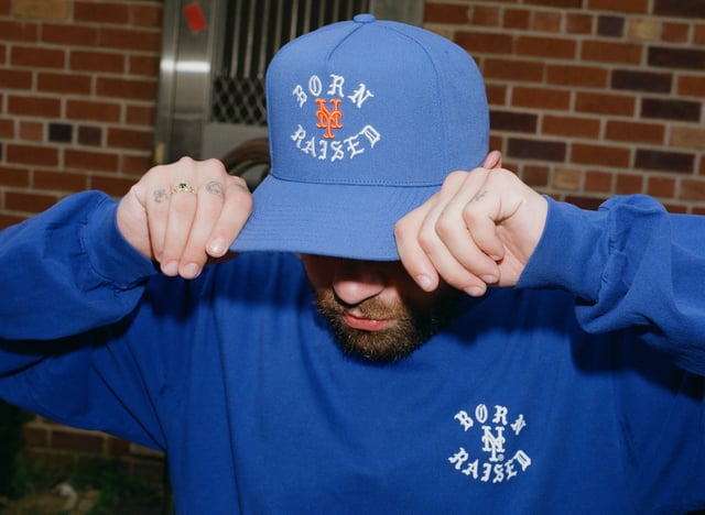 Patrick &#34;WIKI&#34; Morales wearing Born X Raised x New York Mets hat and long sleeve t-shirt.