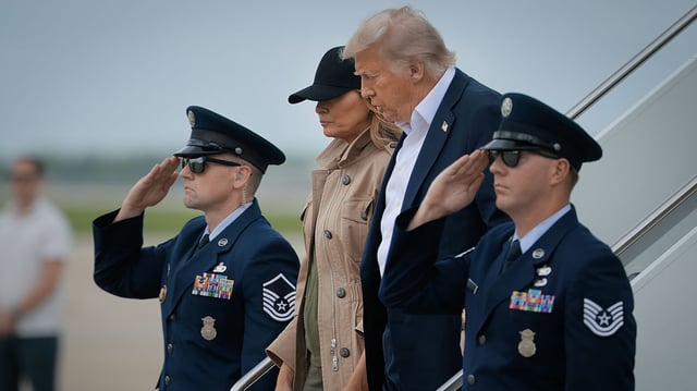 President Trump and first lady Melania Trump arrived at Lackland Air Force Base in San Antonio before heading to Kerrville on Friday. Photo: Chip Somodevilla/Getty Images