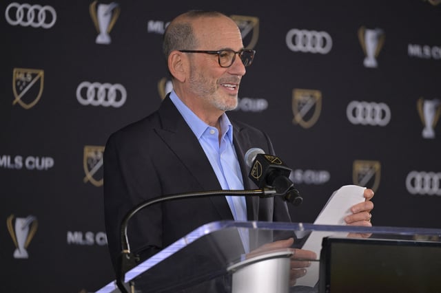 Dec 6, 2024; Carson, California, USA;  MLS commissioner Don Garber gives the State of the League Address at Dignity Health Sports Park. Mandatory Credit: Jayne Kamin-Oncea-Imagn Images