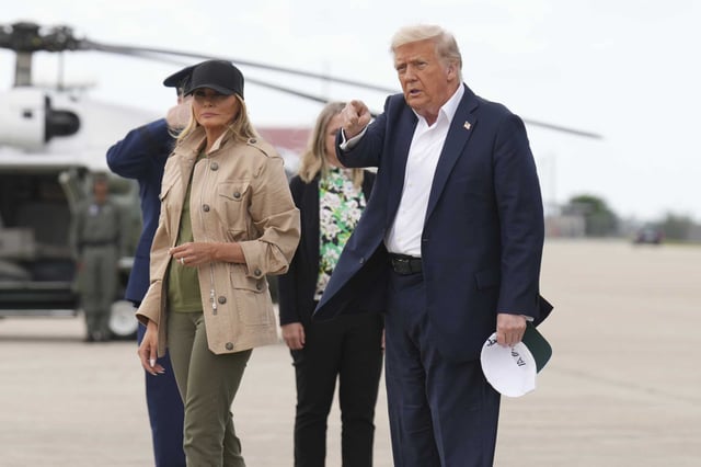 President Donald Trump and first lady Melania Trump arrive in San Antonio on the way to Kerrville on Friday.