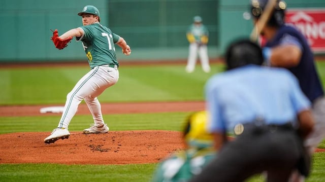 Jul 11, 2025; Boston, Massachusetts, USA; Boston Red Sox pitcher Hunter Dobbins (73) throws a pitch against the Tampa Bay Rays in the first inning at Fenway Park. Mandatory Credit: David Butler II-Imagn Images