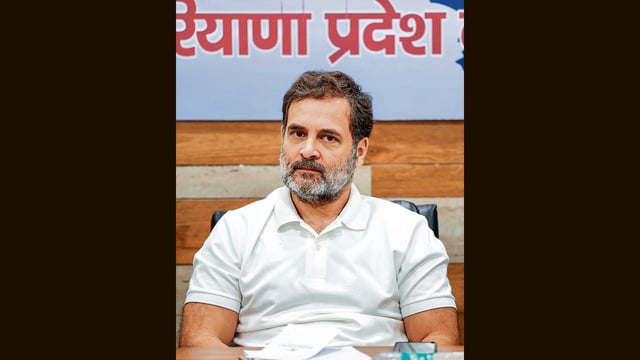 Amol Shinde where he read out the charges against Gandhi in open court, following which Advocate Pawar submitted a not guilty plea on Gandhi’s behalf. (HT)