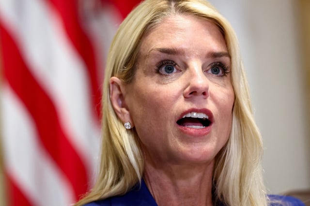 U.S. Attorney General Pam Bondi answers a question during a cabinet meeting at the White House in Washington, D.C., U.S., July 8, 2025.   REUTERS/Kevin Lamarque/File Photo