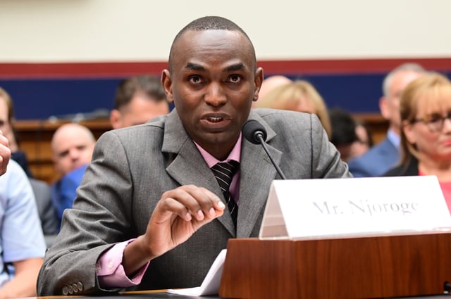 Paul Njoroge, representing the families of Ethiopian Airlines Flight 302, testifies before a House Transportation and Infrastructure Aviation Subcommittee hearing on "State of Aviation Safety" in the aftermath of two deadly Boeing 737 MAX crashes since October, in Washington D.C., U.S., July 17, 2019. REUTERS/Erin Scott/File Photo