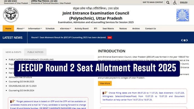 JEECUP Counselling 2025: UP Polytechnic Round 2 Seat Allotment Today @jeecup.admissions.nic.in