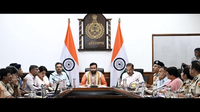 Haryana chief minister Nayab Singh Saini during a meeting in Chandigarh on Friday. (Sourced)