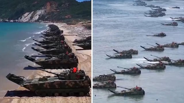 Fleet of Chinese ‘tank boats’ in the sea right across from Taiwan. 