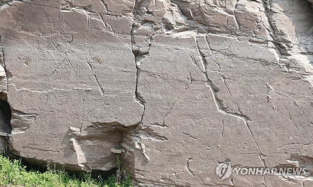 This photo taken on July 3, 2025, shows the Bangudae petroglyphs in Daegok-ri, Ulsan, some 360 kilometers southeast of Seoul. (Yonhap)