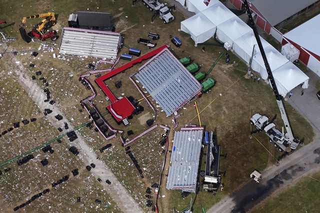 This aerial photo of the Butler Farm Show, site of the Saturday, July 13, 2024 Trump campaign rally, shown Monday, July 15, 2024 in Butler, Pa.