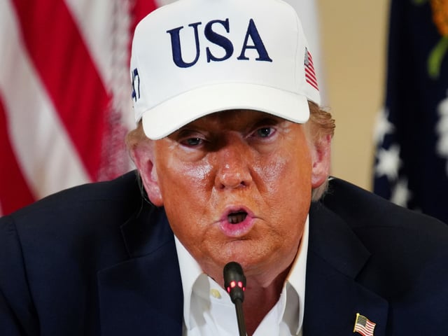 President Donald J. Trump speaks at a roundtable discussion at the Community Emergency Operations Center in Kerrville, Texas, Friday, July 11, 2025.  (Ricardo B. Brazziell/Austin American-Statesman via AP)