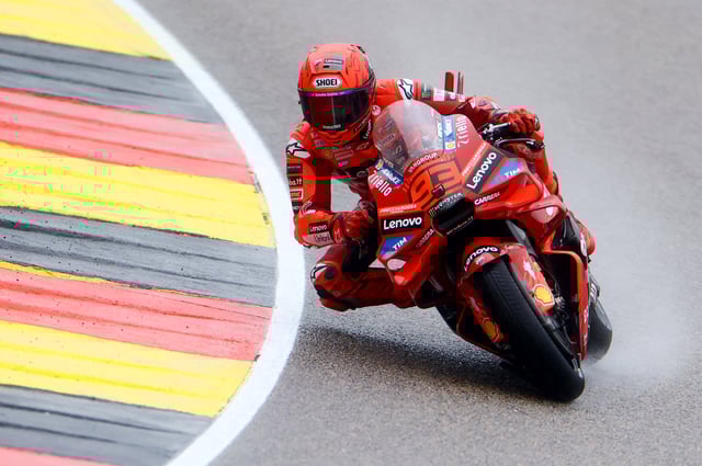 MotoGP - German Grand Prix - Sachsenring, Hohenstein-Ernstthal, Germany - July 12, 2025 Ducati Lenovo Team's Marc Marquez during qualifying REUTERS/Lisi Niesner