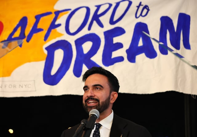 NEW YORK, NEW YORK - JUNE 24: New York mayoral candidate, State Rep. Zohran Mamdani (D-NY) speaks to supporters during an election night gathering at The Greats of Craft LIC on June 24, 2025 in the Long Island City neighborhood of the Queens borough in New York City. Mamdani was announced as the winner of the Democratic nomination for mayor in a crowded field in the City’s mayoral primary to choose a successor to Mayor Eric Adams, who is running for re-election on an independent ticket. (Photo by Michael M. Santiago/Getty Images)