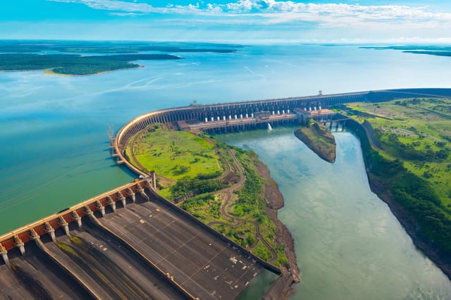 Aerial view of the itaipu hydroelectric dam on the parana river