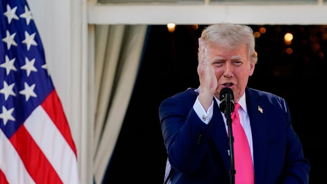 US President Donald Trump speaks on the Truman balcony during a signing ceremony for the One Big Beautiful Bill Act 
