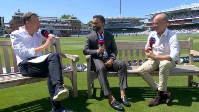 Mike Atherton, Ajinkya Rahane and Nasser Hussain