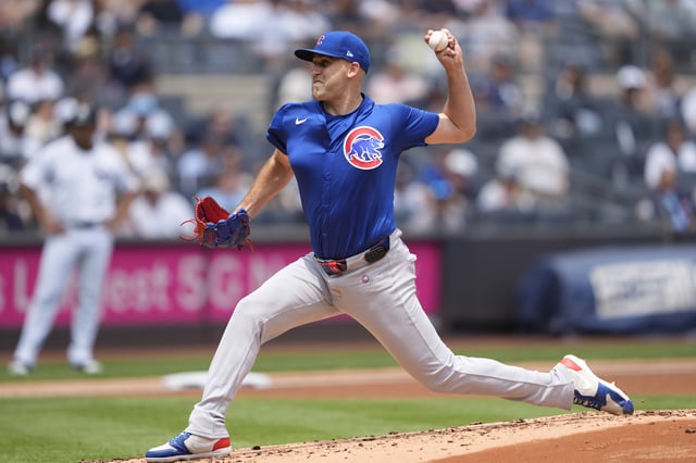 Jul 12, 2025; Bronx, New York, USA; Chicago Cubs pitcher Matthew Boyd (16) delivers a pitch against the New York Yankees during the first inning at Yankee Stadium. Gregory Fisher-Imagn Images