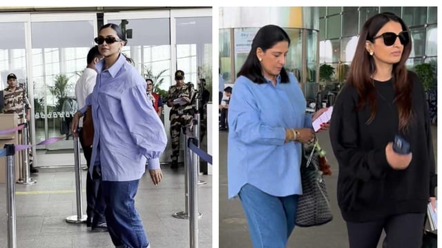 Deepika Padukone smiled for the photographers before entering the airport in Mumbai.