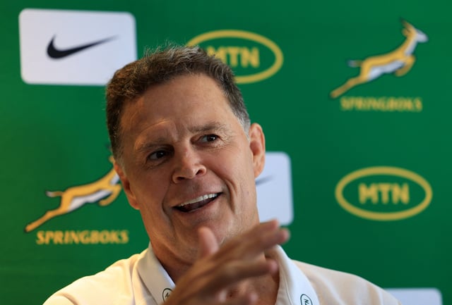 Rugby Union - South African head coach Rassie Erasmus' Press Conference - SARU House, Tygerberg Park, Cape Town, South Africa - March 5, 2025 South Africa head coach Rassie Erasmus during the press conference REUTERS/Esa Alexander