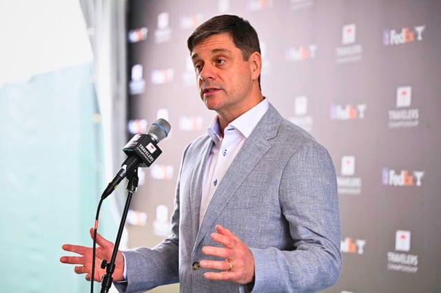 JUNE 17: PGA TOUR CEO, Brian Rolapp addresses the media during the PGA TOUR CEO announcement at TPC River Highlands on June 17, 2025 in Cromwell, Connecticut. (Photo by Tracy Wilcox/PGA TOUR via Getty Images)