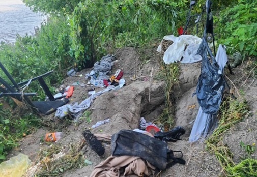  A mess left in Juba Park by homeless campers.