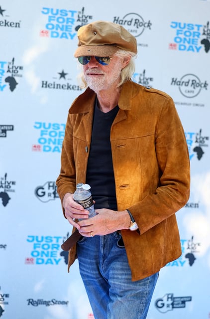 Bob Geldof arrives for a special performance of the musical "Just For One Day", marking the 40th anniversary of the 1985 fundraiser Live Aid, at the Shaftesbury Theatre, in London, Britain, July 13, 2025. REUTERS/Isabel Infantes