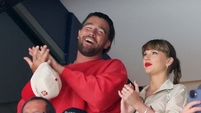  Travis Kelce's response to a fan praising Taylor Swift at the American Century Championship went viral. (Photo by BRUCE BENNETT / GETTY IMAGES NORTH AMERICA / Getty Images via AFP)