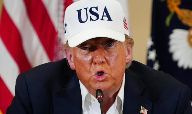 President Donald J. Trump speaks at a roundtable discussion at the Community Emergency Operations Center in Kerrville, Texas, Friday, July 11, 2025. (Ricardo B. Brazziell/Austin American-Statesman via AP)