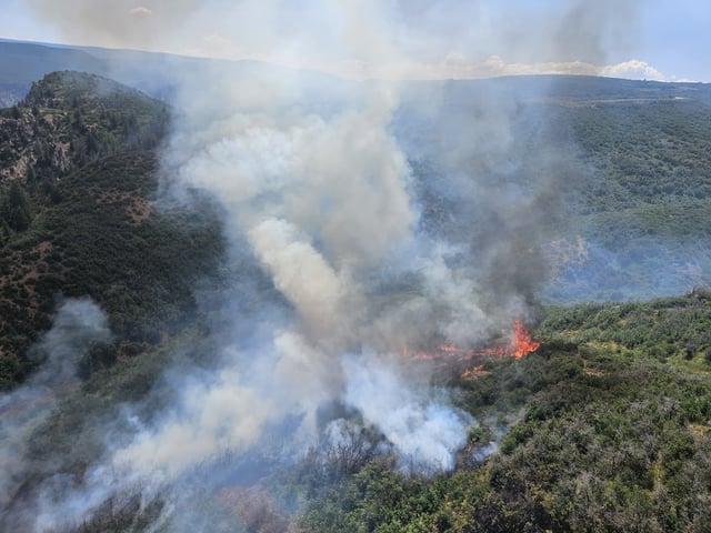 The lightning-sparked South Rim fire burning in Black Canyon of the Gunnison National Park has burned more than 3,500 acres, fire officials said on Sunday, July 13, 2025. (Photo courtesy of the National Park Service).