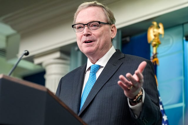 White House national economic council director Kevin Hassett in the James Brady Press Briefing Room at the White House, on Feb. 20, 2025.