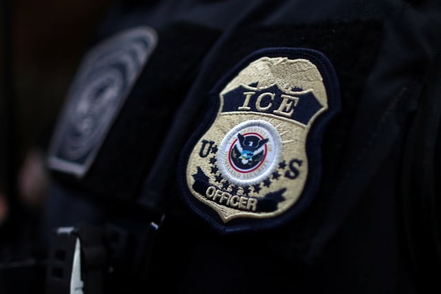 The badge of a U.S. Immigration and Customs Enforcement (ICE) officer. Hawthorne, California, U.S., March 1, 2020. REUTERS/Lucy Nicholson/File Photo