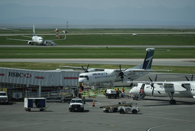 A file photo of a WestJet aircraft air prepared for departure at Vancouver International Airport, in Richmond, B.C., on Friday, May 19, 2023. 