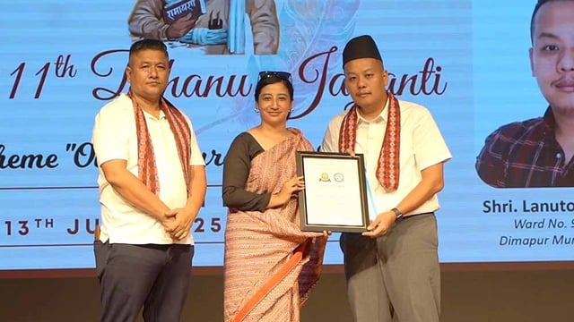 Lanutoshi Yaden felicitated at the programme. (NP)