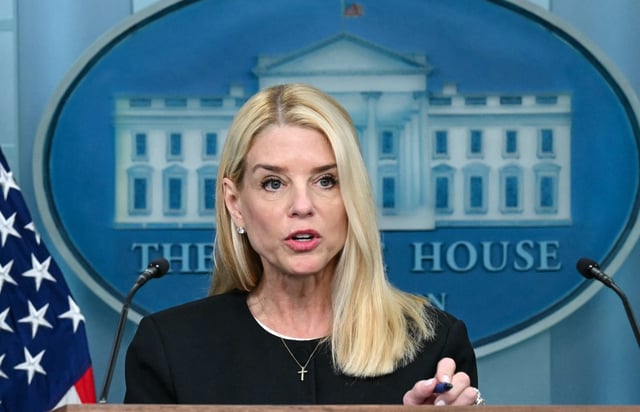 US Attorney General Pam Bondi speaks during a news conference with President Donald Trump in the Brady Briefing Room of the White House on June 27, 2025, in Washington, DC. President Trump claimed a &#34;GIANT WIN&#34; Friday as the US Supreme Court curbed the power of lone federal judges to block executive actions. &#34;GIANT WIN in the United States Supreme Court! Even the Birthright Citizenship Hoax has been, indirectly, hit hard,&#34; Trump said on Truth Social. (Photo by ANDREW CABALLERO-REYNOLDS / AFP) (Photo by ANDREW CABALLERO-REYNOLDS/AFP via Getty Images)