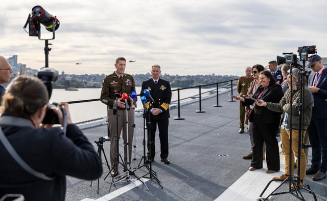 The opening ceremony for Exercise Talisman Sabre 25 aboard HMAS Adelaide in Sydney. (Danyellah Hill/Defence)