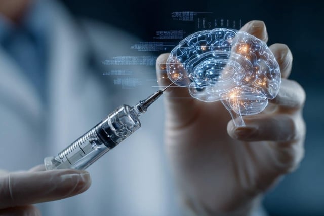 The formulation can be easily administered through a fine 22-gauge needle, minimising discomfort and eliminating the need for surgical implant. Credit: Neuroscience News