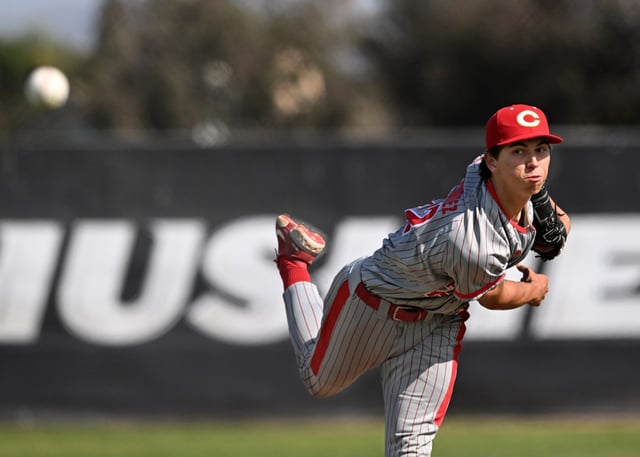 Corona’s Seth Hernandez starts pitching against Centennial in a Big VIII League baseball game on Thursday, April 24, 2025. (Photo by Milka Soko, Contributing Photographer)
