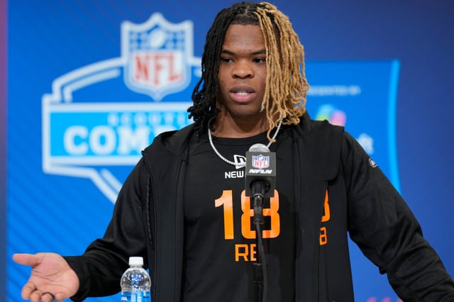 Cleveland Browns running back Quinshon Judkins is pictured in February 2025. (AP)
