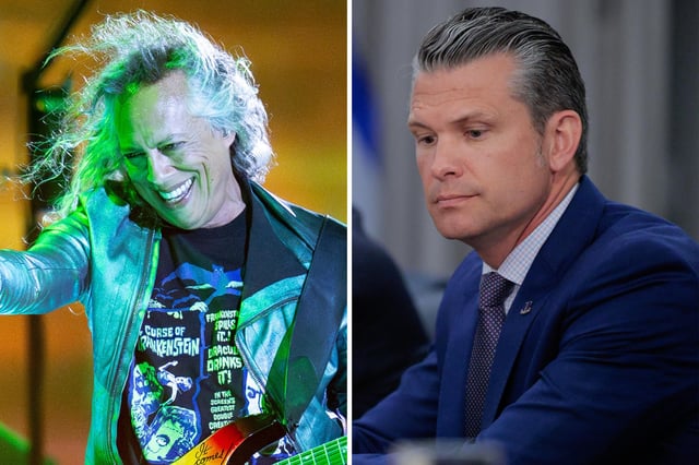 Kirk Hammett of Metallica performs at Levi&#39;s Stadium on June 20, 2025 in Santa Clara, California. // U.S. Secretary of Defense Pete Hegseth sits down for a meeting with Israeli Prime Minister Benjamin Netanyahu at the Pentagon on July 09, 2025 in Arlington, Virginia.