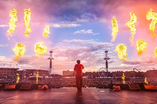 This photo provided by BigHit Music shows BTS member J-Hope performing at Lollapalooza Berlin, one of the largest music festivals in Europe, on July 13, 2025. (PHOTO NOT FOR SALE) (Yonhap)
