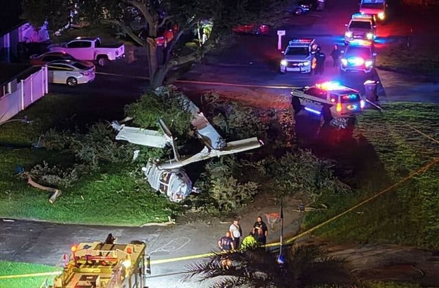The wreckage from a plane crash in Pembroke Pines on Sunday night. (Joe Cavaretta/South Florida Sun Sentinel)