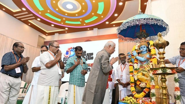 Kerala governor Rajendra Arlekar at an event organised by Balagokulam, the children’s organisation affiliated with RSS, in Thiruvananthapuram on Sunday (Kerala governor/X)