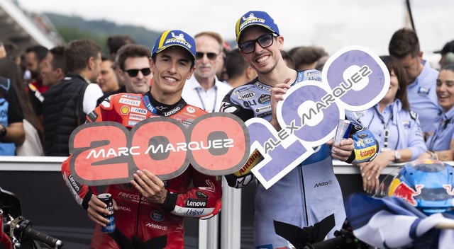 Marc Márquez celebró ayer, en Alemania, su GP número 200 en MotoGP y su hermano Àlex, el 100.