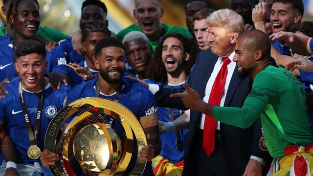 Watch: Donald Trump refuses to leave podium, crashes Chelsea's CWC celebrations