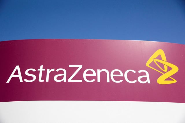 The logo for AstraZeneca is seen outside its North America headquarters in Wilmington, Delaware, U.S., March 22, 2021.  REUTERS/Rachel Wisniewski//File Photo
