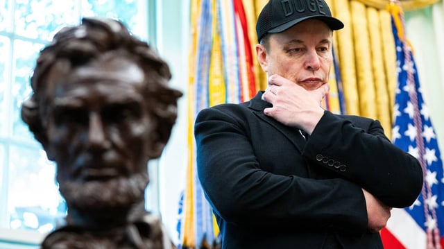 Elon Musk looks on during a news conference with President Donald Trump in the Oval Office of the White House in Washington, D.C., on May 30, 2025. The most successful third party in U.S. history was Lincoln’s upstart GOP. Its issue was slavery. What would Musk’s America Party stand for?  (Allison Robbert/AFP/Getty Images/TNS)