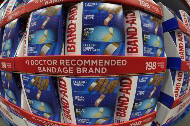 FILE - This is a display of Johnson and Johnson's Band-Aids in a Costco Warehouse in Pittsburgh, Jan. 26, 2023. (AP Photo/Gene J. Puskar, file)