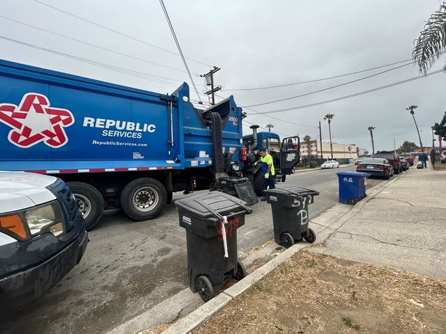 Non union garbage truck drivers collected some trash, Saturday, in Chula Vista, July 12, 2025. 